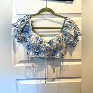 Indikah Crop Top With Puff Sleeves and Zipper Back